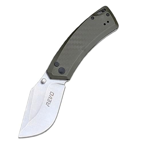 REVO Canyon Pocket Knife, 3" Steel Button Lock, Stainless & FRN, Versatile EDC (Black) — Green