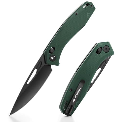 FLISSA EDC Knife with Axis Lock, 3.5" D2 Steel, G10 Handle, Black — Green