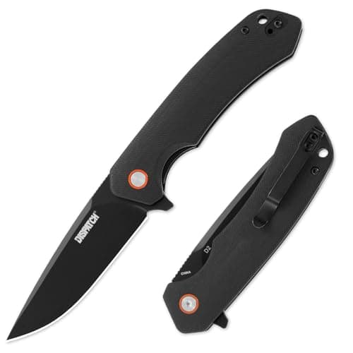 Axis Lock Pocket Knife, 3.46" D2 Steel Blade, G10 Handle, Crossbar Lock, Camping & Hiking — Black Flipper Knife