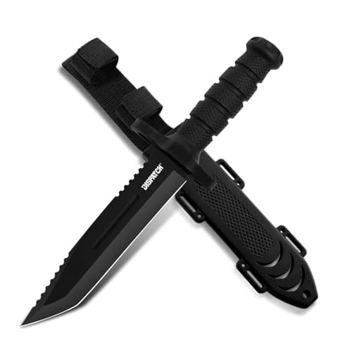 12-inch Dispatch Fixed Blade Hunting Knife, Survival Bowie for Men, Non-Slip Handle, Bushcraft Outdoor Camping — Black Knife-6