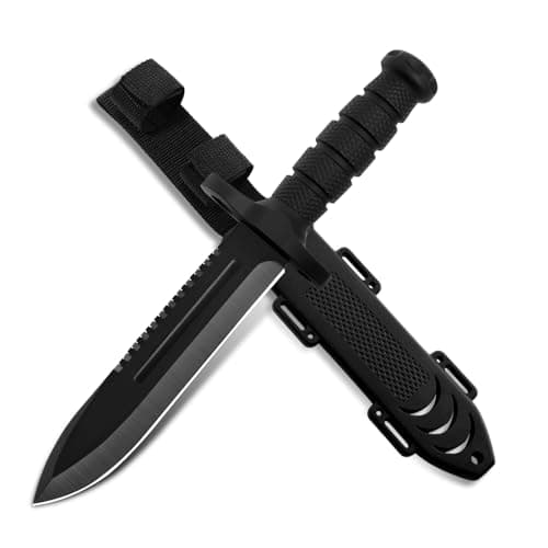12-inch Dispatch Fixed Blade Hunting Knife, Survival Bowie for Men, Non-Slip Handle, Bushcraft Outdoor Camping — Black Knife-5