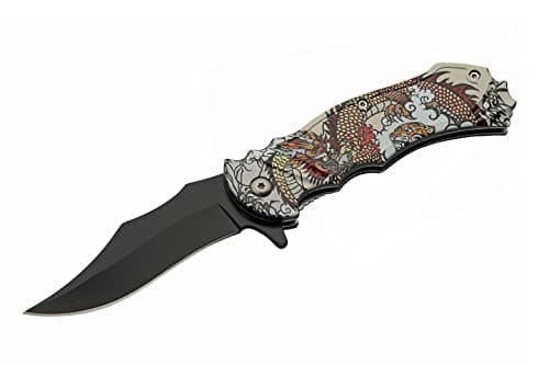 SZCO 8" Meiji Dragon Assisted Folding Knife with Pocket Clip