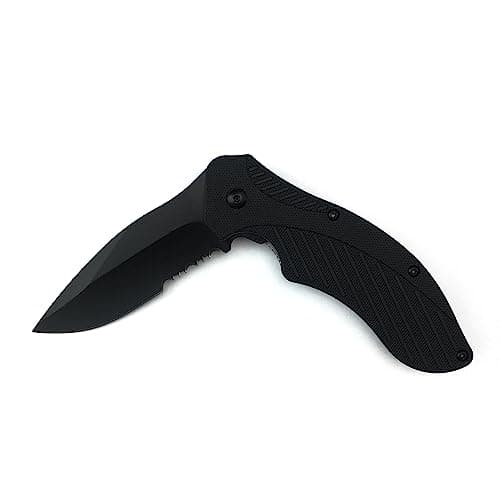 Black Serrated 3" 8Cr13MoV Knife, Glass-Filled Nylon Handle, Liner Lock, Flipper OC