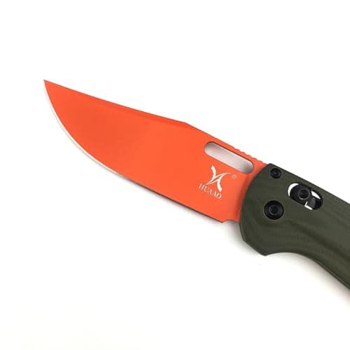 Folding Knife for Camping and Hunting with Orange Blade and Green Handle
