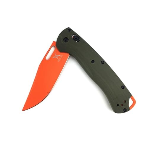 Folding Knife for Camping and Hunting with Orange Blade and Green Handle