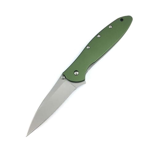 Green Leek Assisted Opening Knife, 5Cr15Mov Blade, Stainless Steel Handle, Flipper Lock