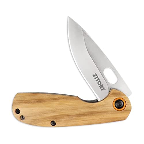 Kitory 2.7" EDC Folding Knife, D2 Stainless Steel, Wood Handle, Lanyard Hole, 2023 Gift