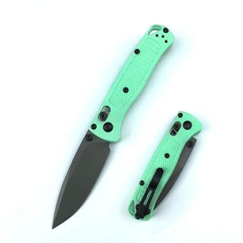 6.5 Inch Axis Lock 7Cr17Mov Blade Bugout Pocket Knife, Green Grivory Handle for Camping and Hunting