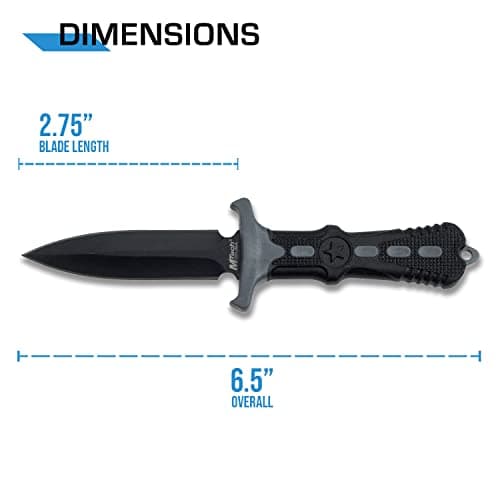 MTECH USA Black Neck Knife - Black Blade, Grey Handle, Nylon Sheath & Chain - Hunting, Camping, Survival, Tactical - MT-
