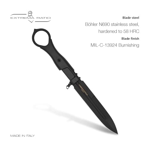 Extrema Ratio Misericordia Black Fixed Blade Knife, Italian Made