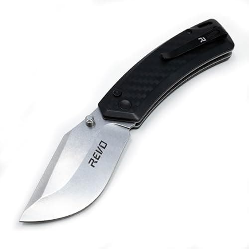 REVO Canyon Pocket Knife, 3" Steel Button Lock, Stainless & FRN, Versatile EDC (Black)