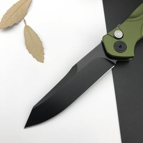 HUAAO EDC Pocket Knife, 3.15 Inch D2 Blade, Green Aluminium Handle, Camping Folding Knife for Men
