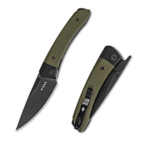 Kizer Mini Momo EDC Pocket Knife, 3.2" Nitro V Blade V3663M1 — D2 Blade+Black&Green G10 Handle