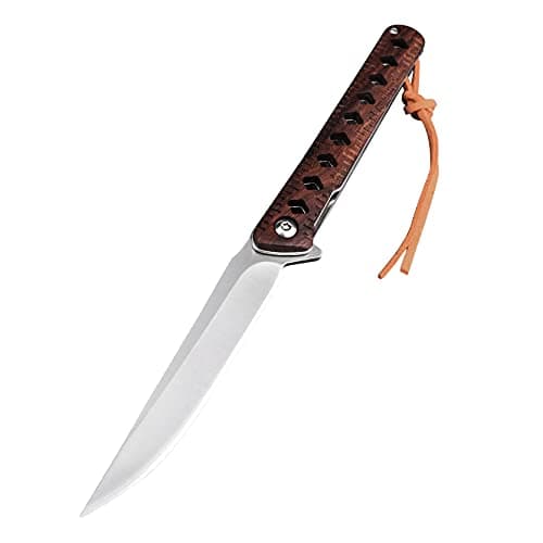 HUAAO 7.3” Folding Pocket Knife, D2 Steel Blade, Rosewood Handle, Liner Lock, Hunting & Camping