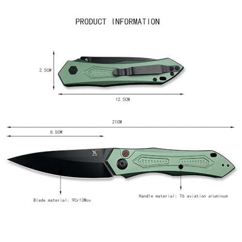 HUAAO Assisted Opening Folding Knife, Green Aluminum Handles, Christmas Gift for Men and Women