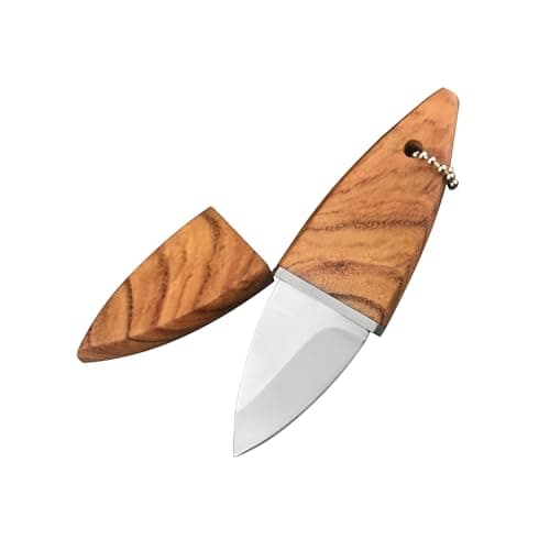 HUAAO 4.6'' Pocket Knife, 440C Blade, Olive Wood Handle, Fixed Blade Sheath EDC