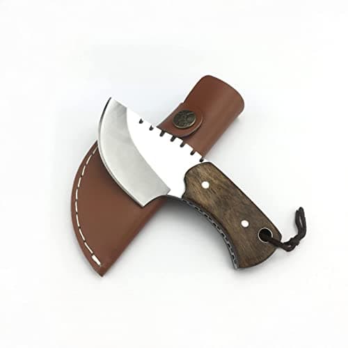 HUAAO Mini Fixed Blade Cleaver Knife, 2.7" 7Cr13MoV Steelblade, Wood Handle