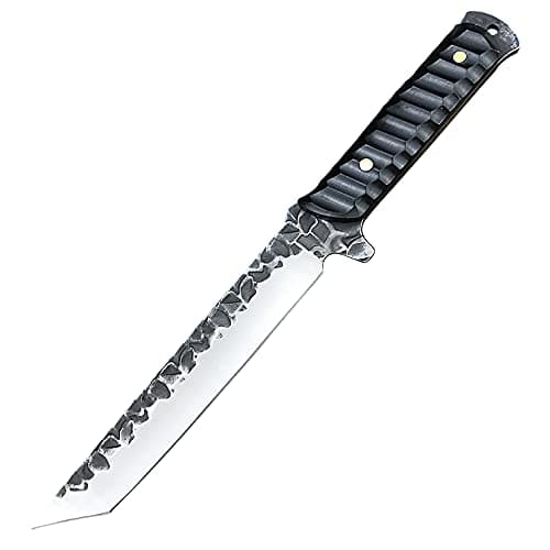 HUAAO 11.6" Katana Tanto Knife, Ebony Handle, Hunting and Camping