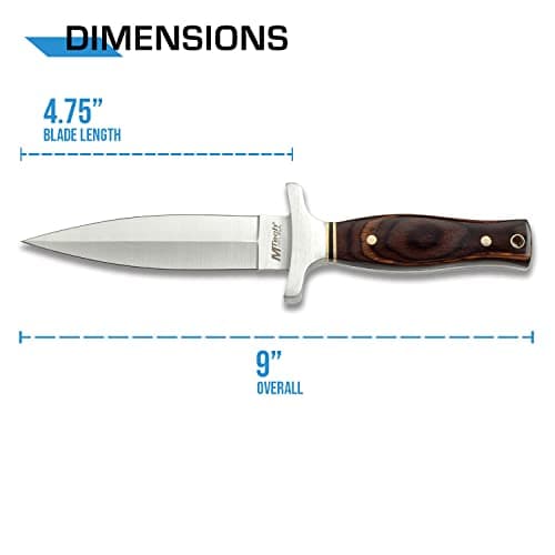 MTECH USA Satin Finish Sat Stainless Steel Blade, Brown Wood Handle Knife - Hunting, Camping, Survival, Tactical - MT-20