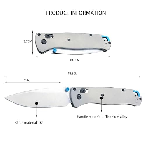 HUAAO Bugout 535 Folding Knife, 440C Blade, Titanium Handle EDC Knife for Men