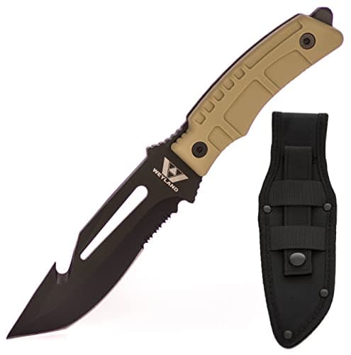 Weyland Tactical Knife with MOLLE Holster - Survival Hunting Bugout Knife - Black