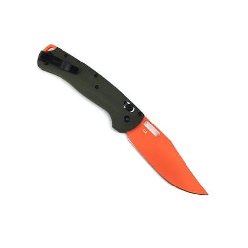 Folding Knife for Camping and Hunting with Orange Blade and Green Handle