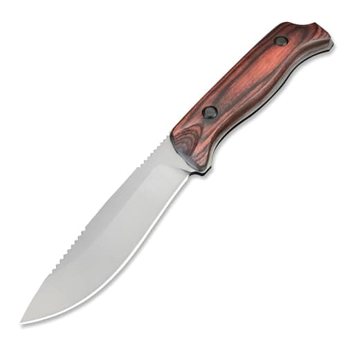 EDC Full Tang 440C Stainless Steel Knife, Wood Handle, Camping & Hunting (165g)