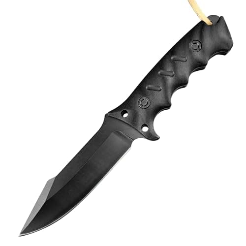 8Cr13Mov Full Tang Survival Knife, Kydex Sheath, Outdoor Hunting Knife (Black) — black