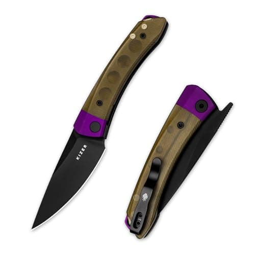 Kizer Mini Momo EDC Pocket Knife, 3.2" Nitro V Blade V3663M1 — Nitro V Blade+Purple Aluminum&Yellow PEI Handle