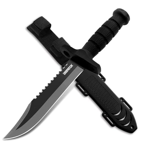 12-inch Dispatch Fixed Blade Hunting Knife, Survival Bowie for Men, Non-Slip Handle, Bushcraft Outdoor Camping