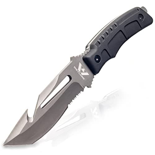 Weyland Tactical Knife with MOLLE Holster - Survival Hunting Bugout Knife - Black — Grey w/ Standard (NOT MOLLE) Sheath
