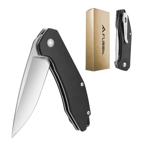 Flissa Brown Folding Tactical Knife, D2 Blade, G10 Handle, Liner Lock, EDC Knife — Black