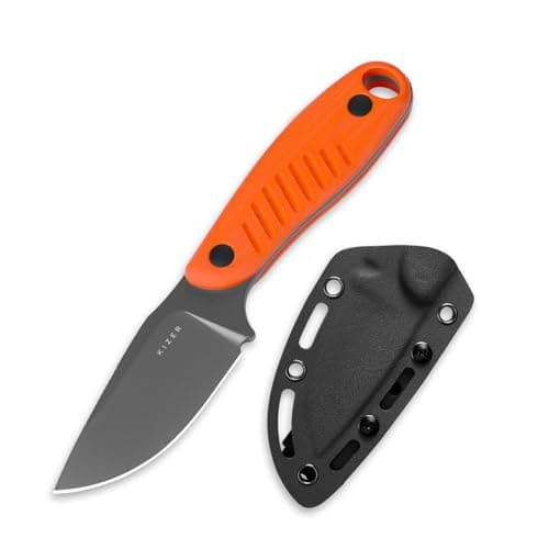 Kizer Hare Fixed Blade Knife, 3.14" D2 Steel, Black G10 Handle, Hunting & Camping — D2 Blade+Orange G10 Handle