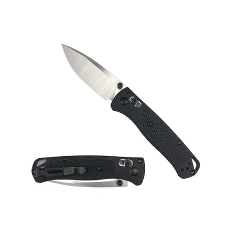 HUAAO 6.5" Thumb Stud Open Lock Knife, 7Cr17Mov Grivory Handle, Hunting & Camping Folding Knife (Green) — black handle