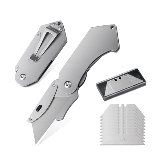 Mini Box Cutter with 10 Replaceable Blades, EDC Folding Utility Knife, Stainless Steel