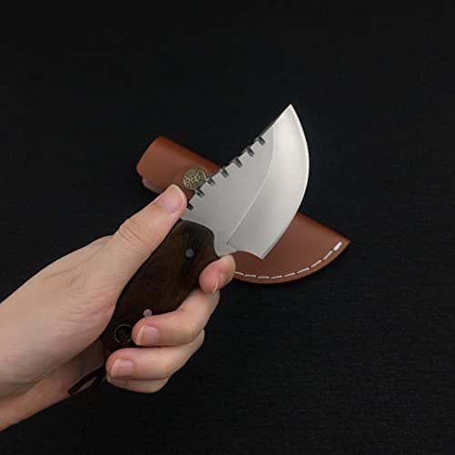 HUAAO Mini Fixed Blade Cleaver Knife, 2.7" 7Cr13MoV Steelblade, Wood Handle