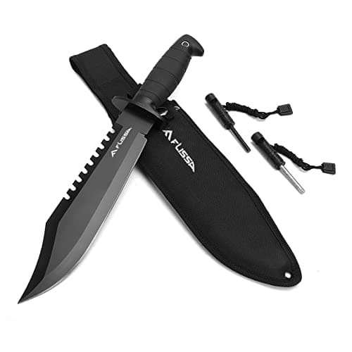 Flsissa 15-inch Full Tang Hunting Knife with Sheath & Sharpener for Camping & Survival