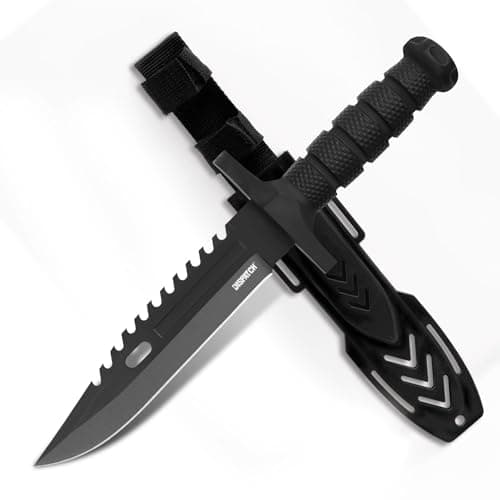 12-inch Dispatch Fixed Blade Hunting Knife, Survival Bowie for Men, Non-Slip Handle, Bushcraft Outdoor Camping — Black knife-7