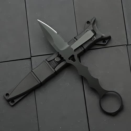 6.7 Inch 440C Fixed Blade Portable Knife for Camping with Kydex Sheath (Black)