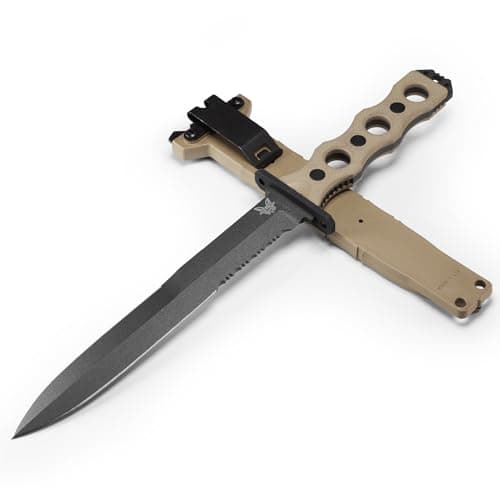 Benchmade 185BK SOCP Black G10 Handle Tactical Knife — Serrated Tan