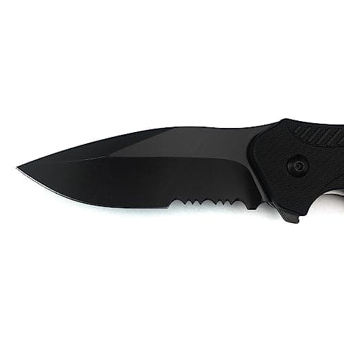 Black Serrated 3" 8Cr13MoV Knife, Glass-Filled Nylon Handle, Liner Lock, Flipper OC