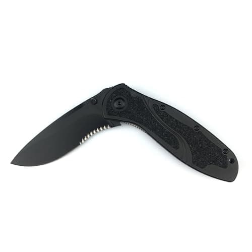 7.8 Inch Black Assisted Opening Blade Knife, 8Cr13Mov Steel, Thumb Stud, Aluminum Handle, SerratedPocketclip EDC
