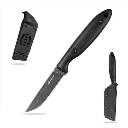 DC53 Steel Tactical Fixed Blade Knife with Kydex Sheath for Men EDC (Black G10 Handle)