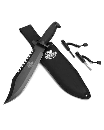Mossy Oak Survival Hunting Knife, 15-inch Fixed Blade Bowie Knife with Sheath, Sharpener & Fire Starter