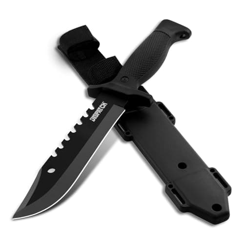 12-inch Dispatch Fixed Blade Hunting Knife, Survival Bowie for Men, Non-Slip Handle, Bushcraft Outdoor Camping — Black Knife-1