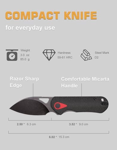 Compact 2.5 Folding Knife with Micarta Handle - Ideal Gift for Men and Women
