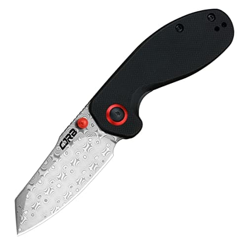 CJRB Maileah G10 Handle Folding Knife, 2.39" AR-RPM9 Blade, Natural Green for Men Outdoor Survival — Damascus Steel/Black