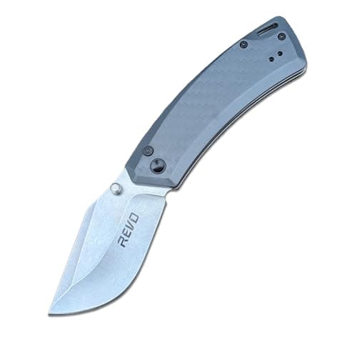 REVO Canyon Pocket Knife, 3" Steel Button Lock, Stainless & FRN, Versatile EDC (Black) — Carbon Gray
