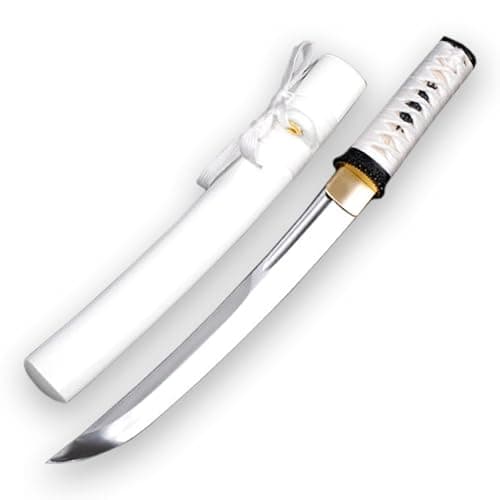 Full Tang Unokubitsukuri Carbon Steel Japanese Samurai Tanto Sword — white