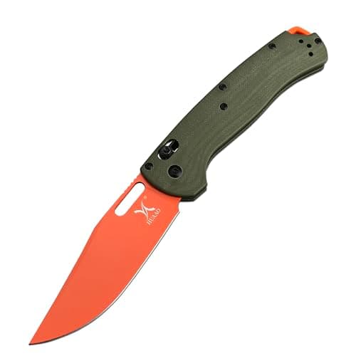 Folding Knife with Orange Blade and Green Handle for Camping and Hunting